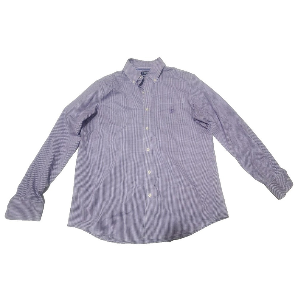 Chaps Mens Long Sleeve Button Up Size L Blue Collared(Has Small Stain)‎